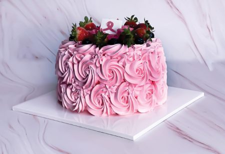 savour a delicious slice of pink lychee cake in conjunction with Pinktober