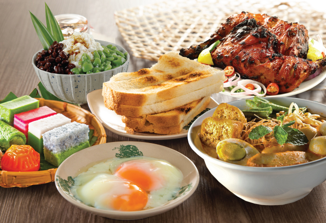 The photo shows a variety of Malaysian food.