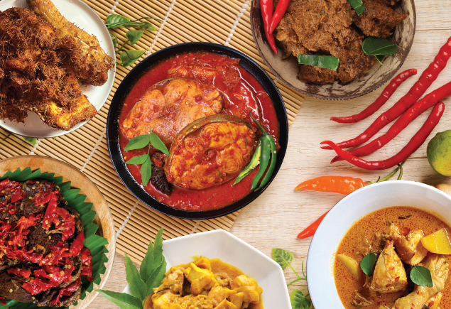 Six authentic Malaysian cuisine on the table.