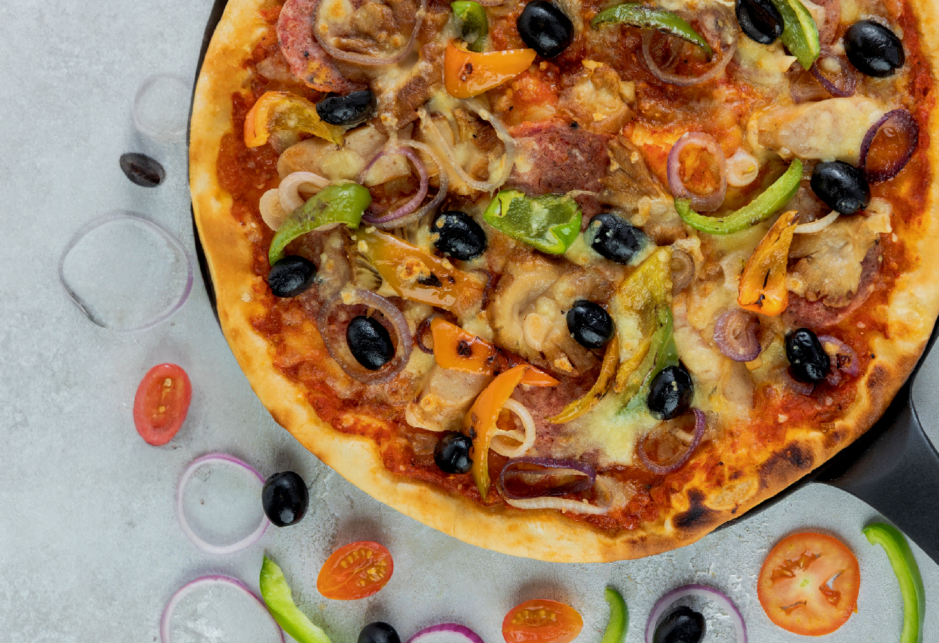 A close-up shot of a pizza.