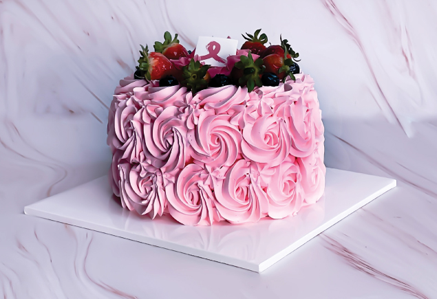 A whole cake of Oro's Cake Of The Month, Framboise Lychee Pink Rosetta