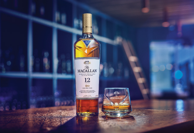 A bottle and a glass of Macallan 12.