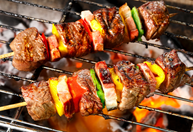 kebab, grilled meat with vegetables