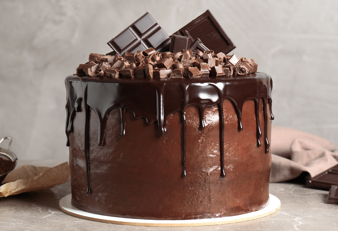 A whole chocolate cake.