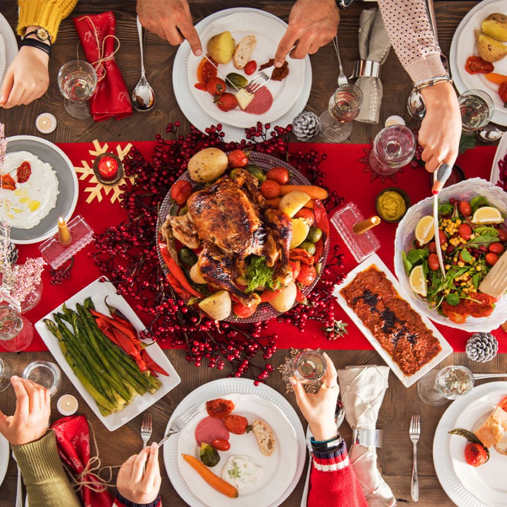 savour festive buffet with perfectly roasted turkey and vegetables while being surrounded by your loved ones.