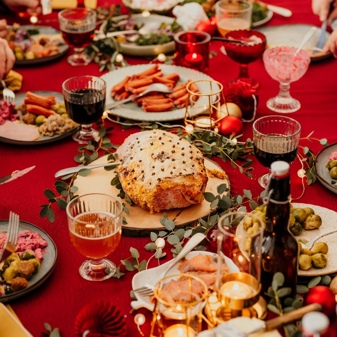 A few festive dishes are placed on the table.