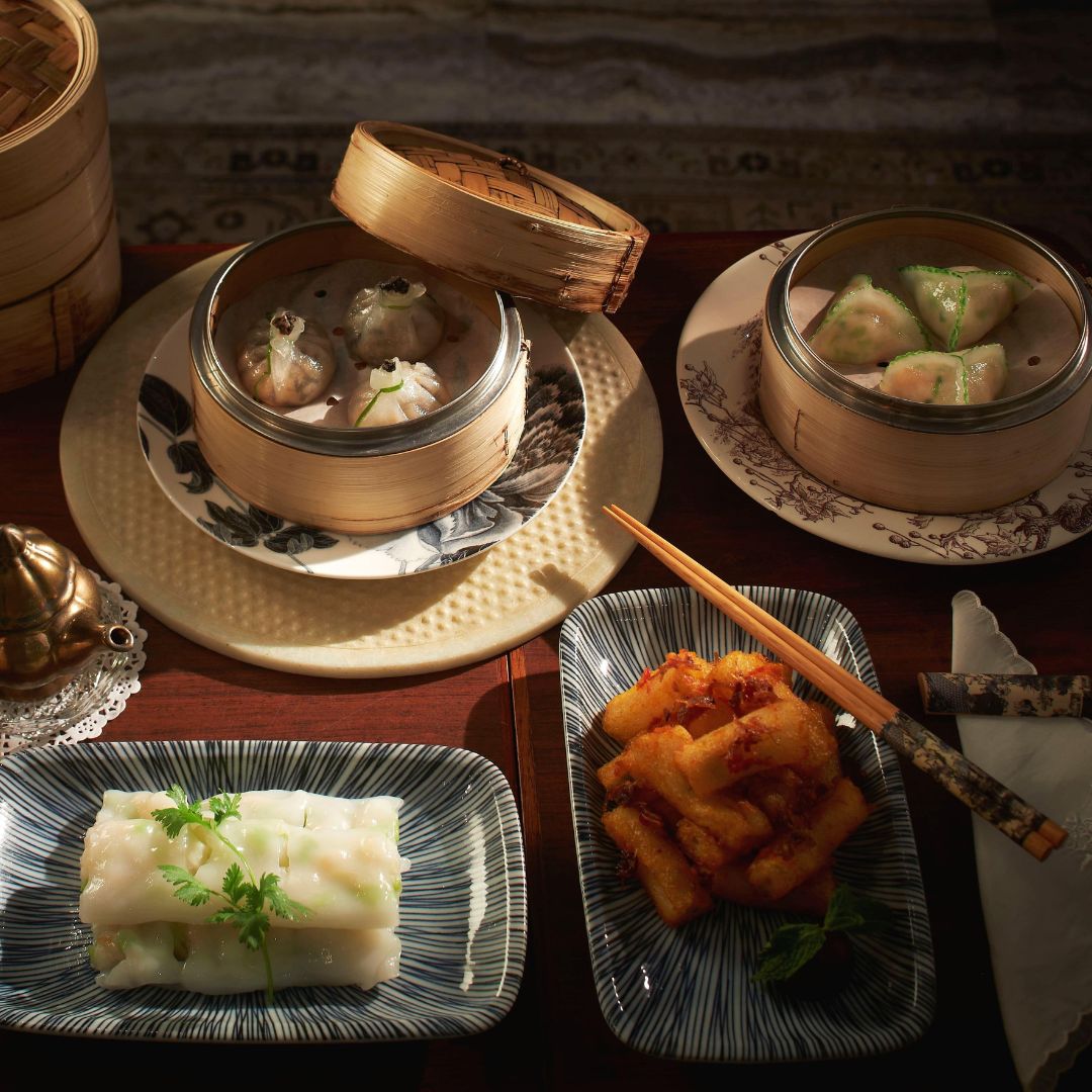 Vairety of dim sums The photo shows four different Chinese food.
